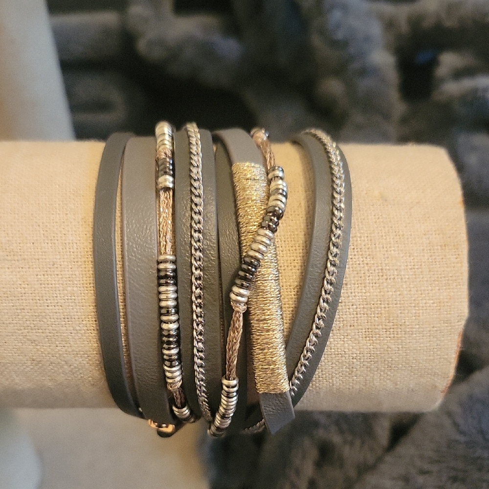 Elegant Gray and Gold Women's Bracelet Yves Wrap Bracelet Worn Once